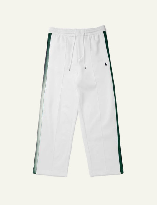 Polo Ralph Lauren white sweatpants with green side stripes front view
