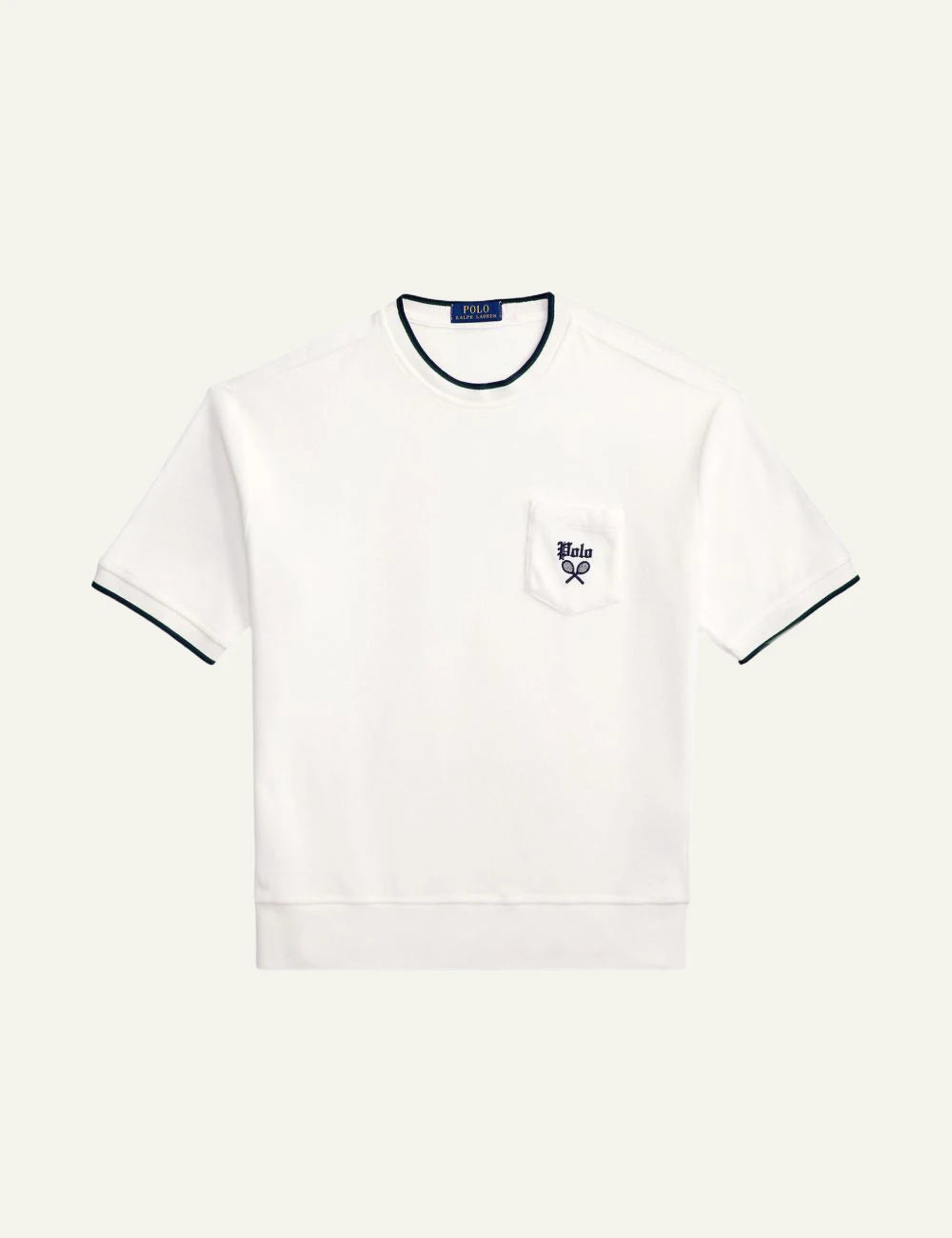 Polo Ralph Lauren white t-shirt with chest pocket and racket logo front view