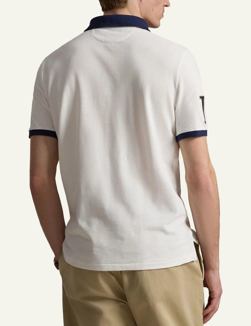 Polo Ralph Lauren white polo shirt with contrast collar and embroidered front back model view