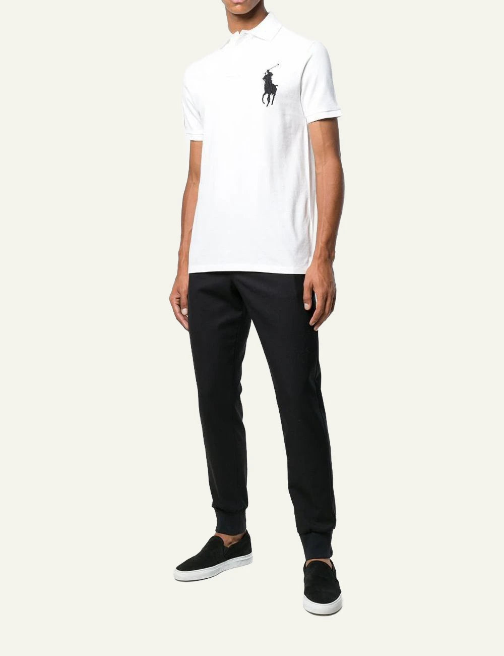 Polo Ralph Lauren white polo shirt with large black Big Pony full body view