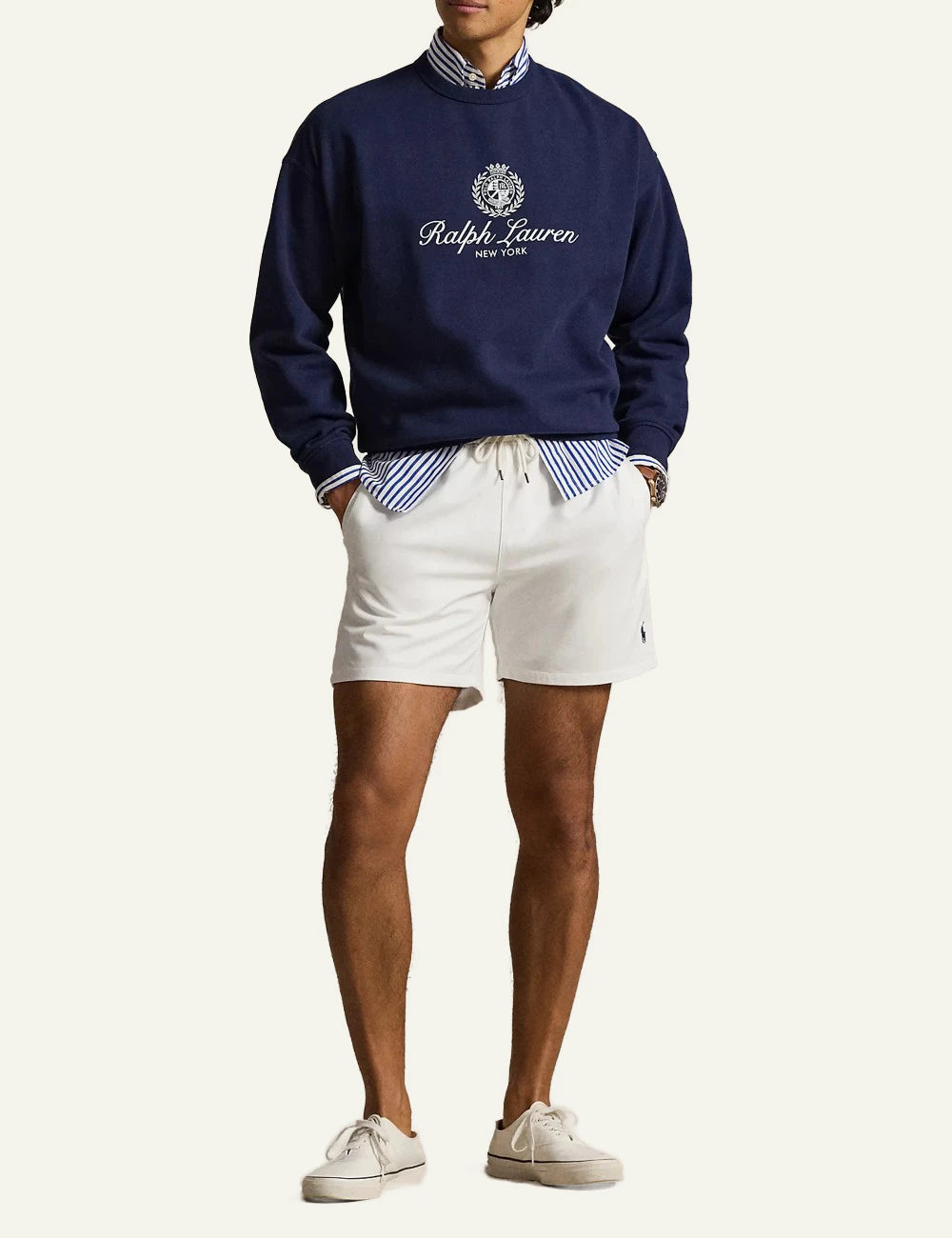 polo ralph lauren white swim shorts classic fit pony logo front full body view