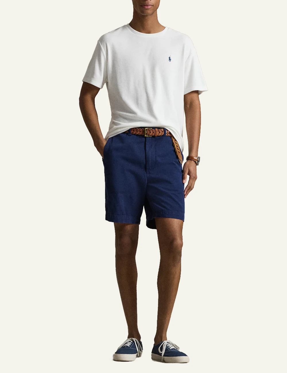polo ralph lauren white terry t-shirt pony logo cotton blend classic fit front full body view