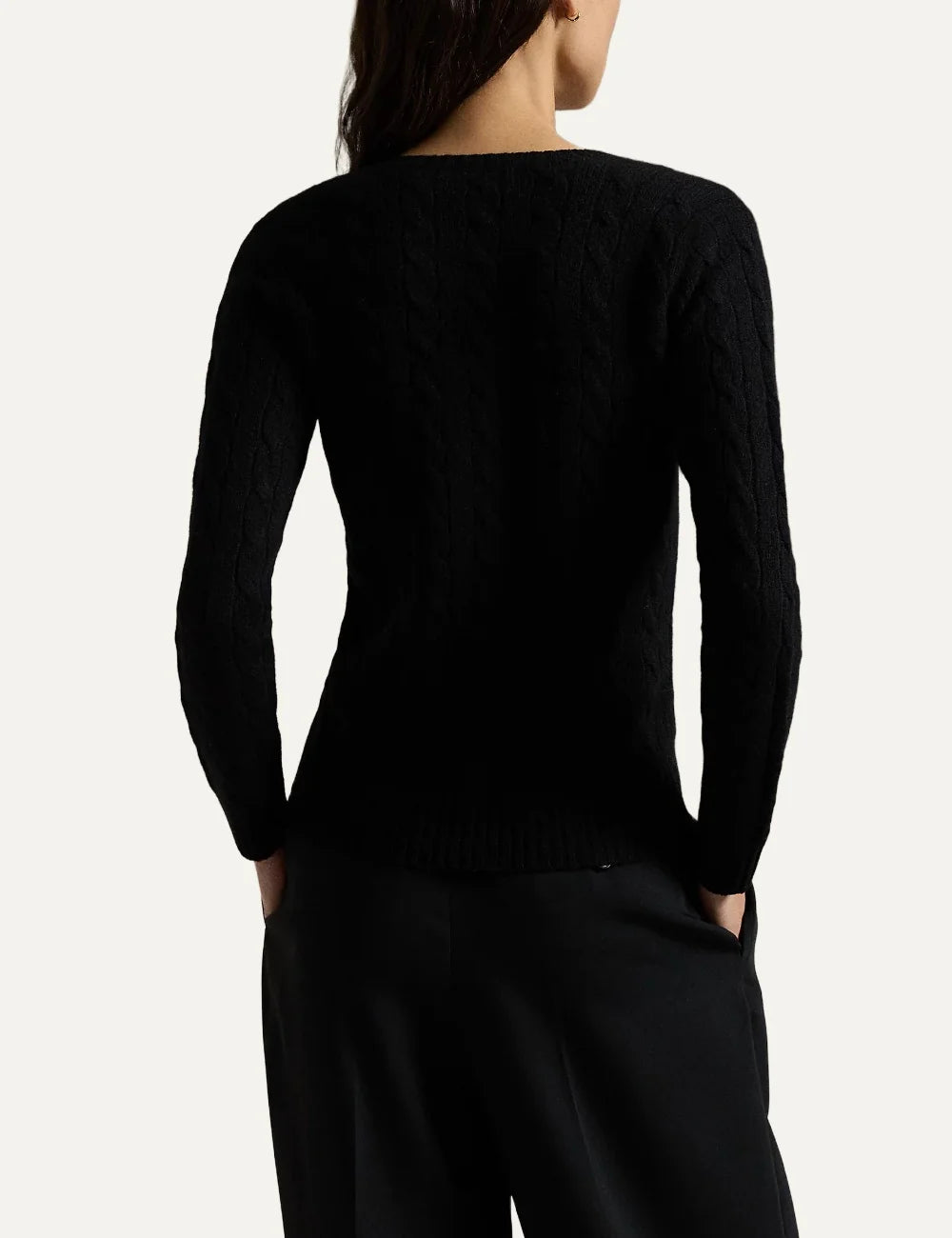 Polo Ralph Lauren women's black wool and cashmere cable knit sweater back