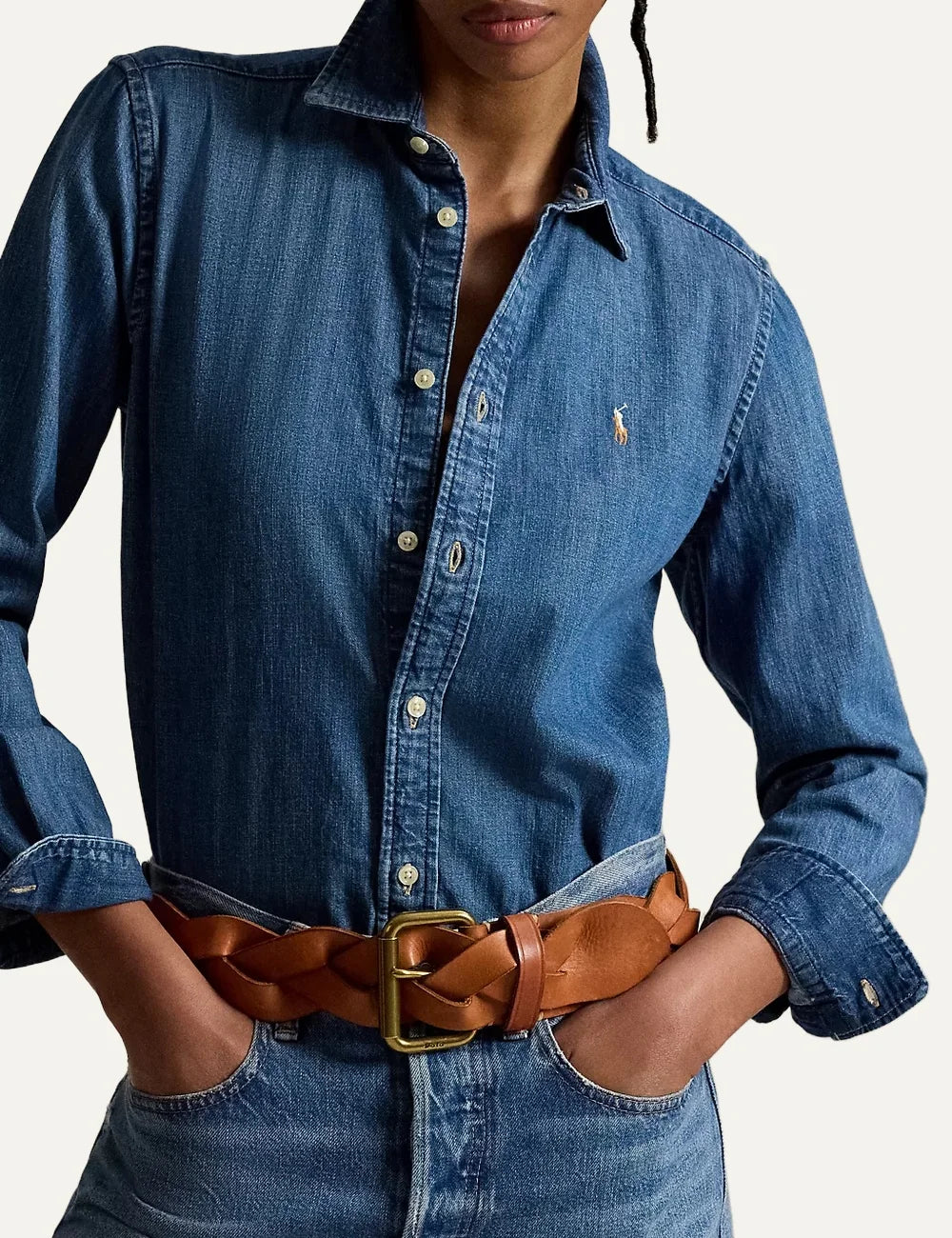 Polo Ralph Lauren women's blue denim cotton shirt model