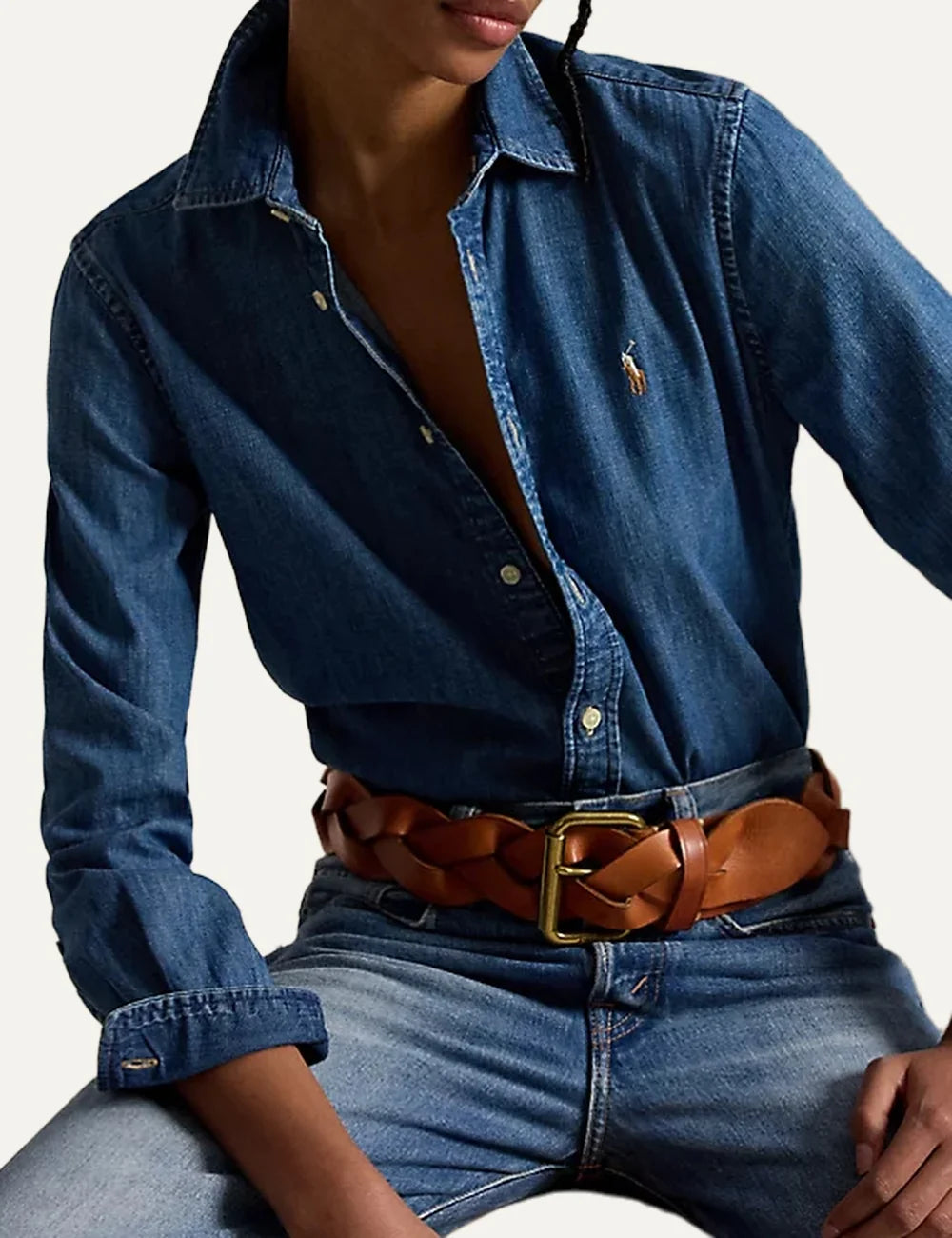 Polo Ralph Lauren women's blue denim cotton shirt full body