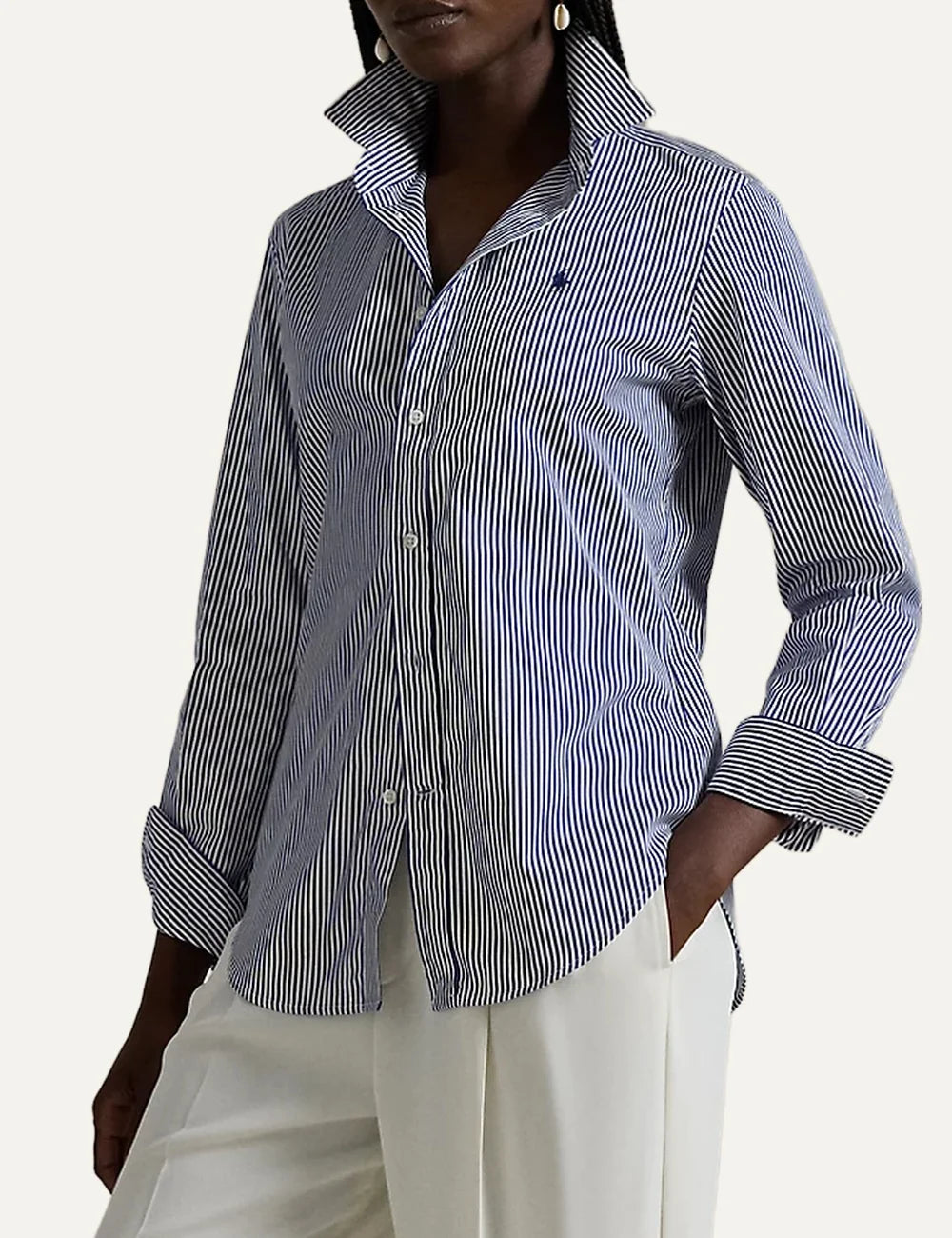 Polo Ralph Lauren women's blue and white striped cotton shirt model