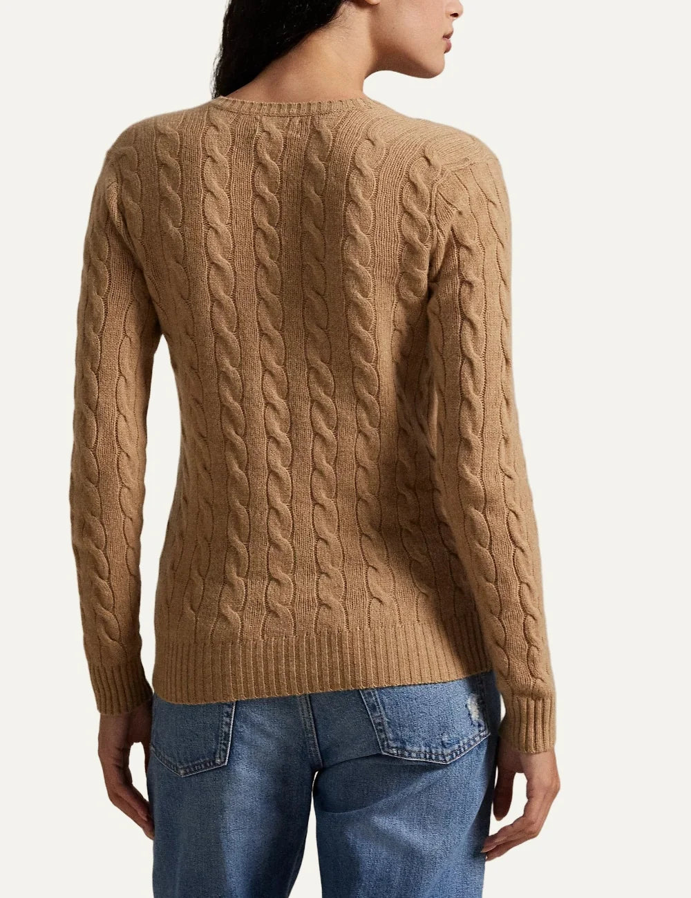 Polo Ralph Lauren women's camel wool and cashmere cable knit sweater back