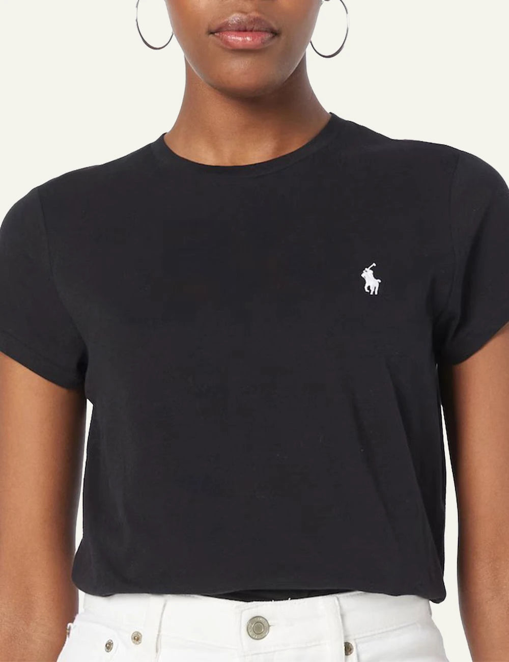 Women's Polo Ralph Lauren Classic Fit cotton jersey T-shirt in black with embroidered Pony logo model