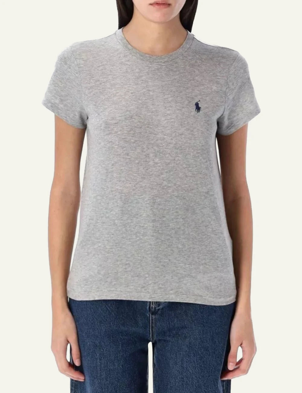 Women's Polo Ralph Lauren Classic Fit cotton jersey T-shirt in grey melange with embroidered Pony logo full body