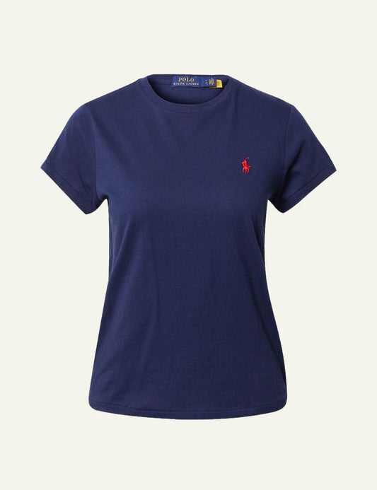 Women's Polo Ralph Lauren Classic Fit cotton jersey T-shirt in navy blue with red embroidered Pony logo