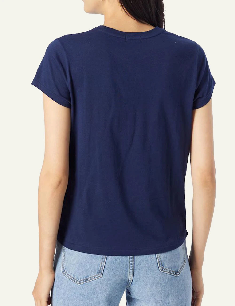 Women's Polo Ralph Lauren Classic Fit cotton jersey T-shirt in navy blue with red embroidered Pony logo back