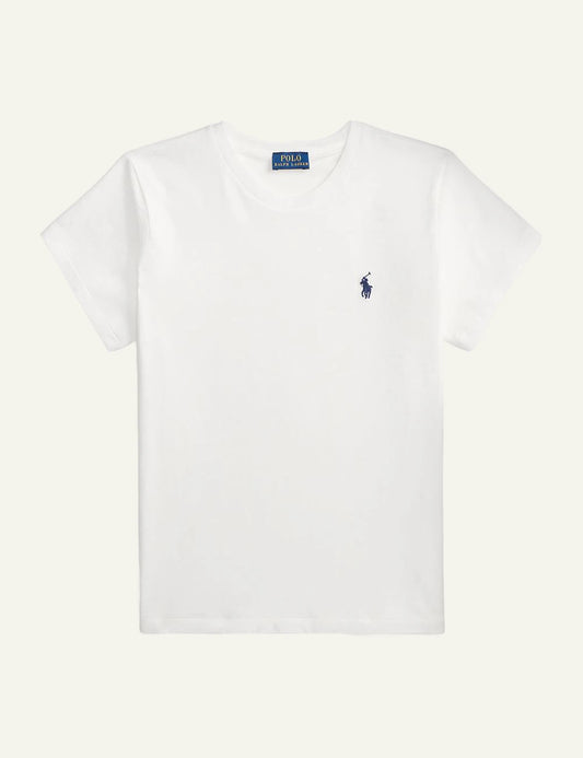 Women's Polo Ralph Lauren cotton jersey T-shirt in white with embroidered navy Pony logo