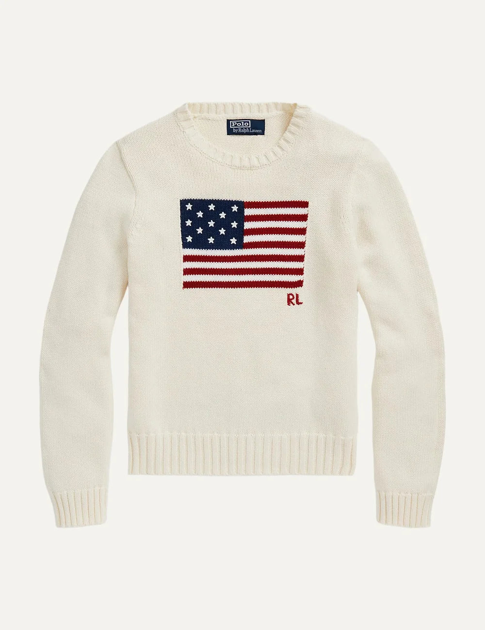 Polo Ralph Lauren women's ecru cotton sweater with American flag