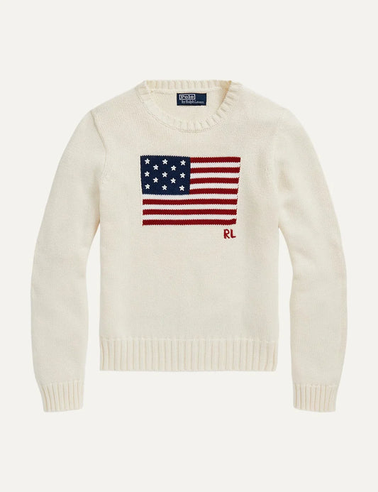 Polo Ralph Lauren women's ecru cotton sweater with American flag