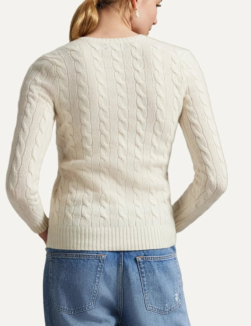 Polo Ralph Lauren women's ecru wool and cashmere cable knit sweater back