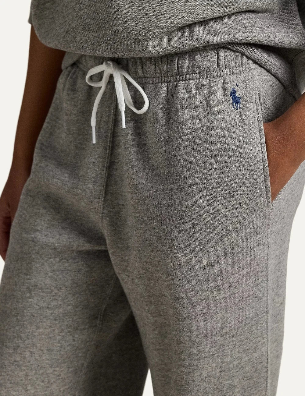 Polo Ralph Lauren women's grey melange wide-leg sweatpants with white drawstring waist and navy embroidered Pony logo detail