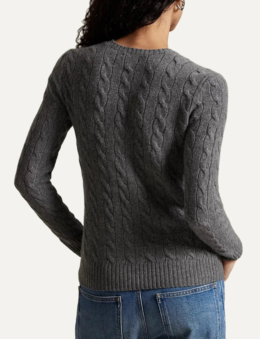 Polo Ralph Lauren women's grey wool and cashmere cable knit sweater back