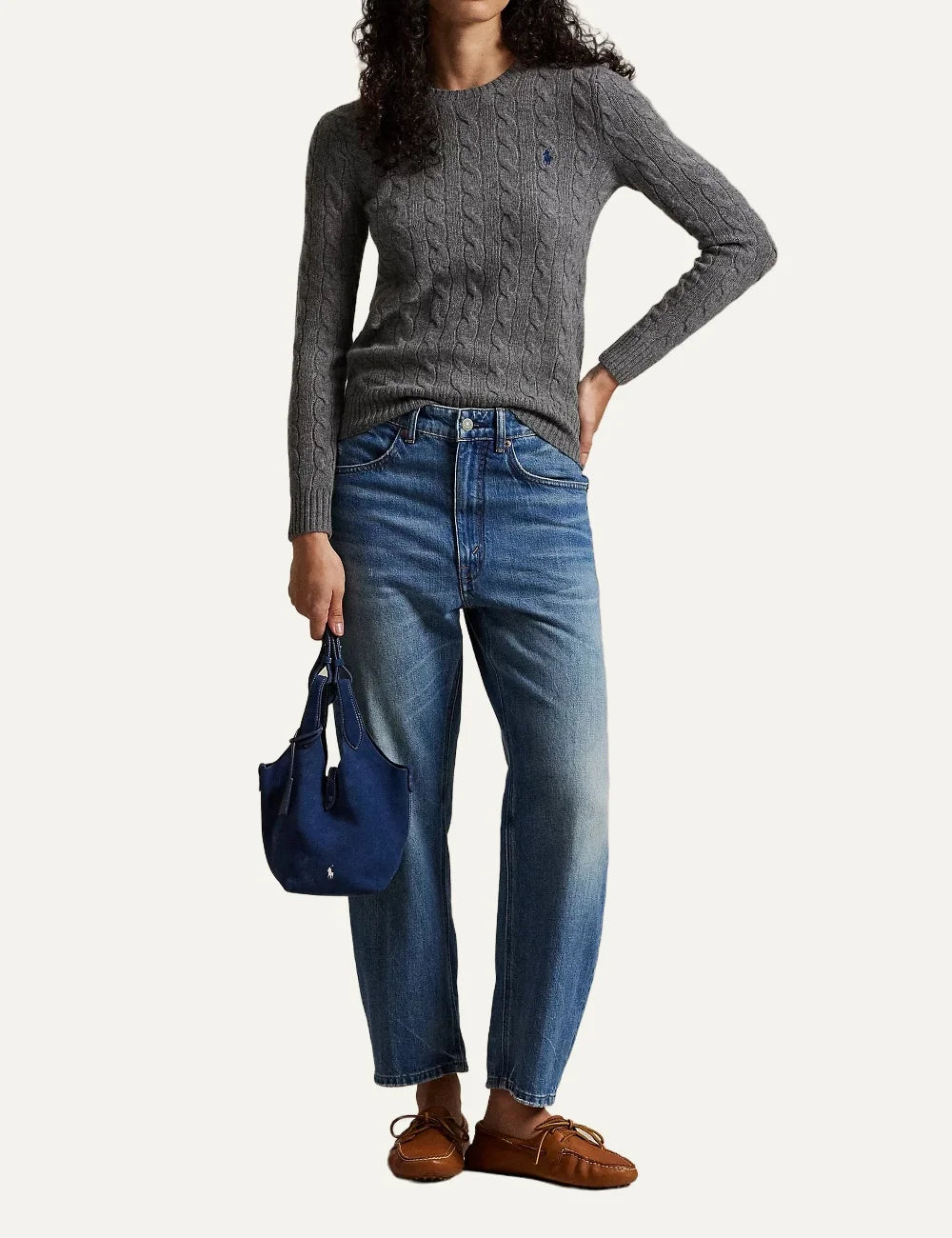 Polo Ralph Lauren women's grey wool and cashmere cable knit sweater full body