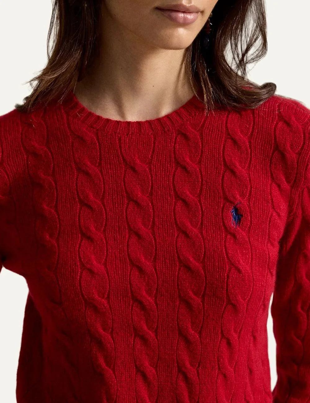 Polo Ralph Lauren women's red wool cashmere cable knit sweater detail