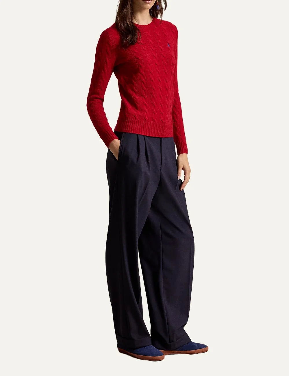 Polo Ralph Lauren women's red wool cashmere cable knit sweater full body