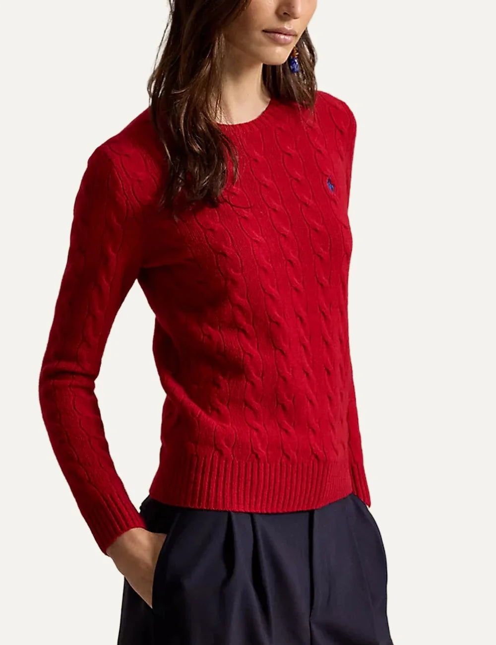 Polo Ralph Lauren women's red wool cashmere cable knit sweater side