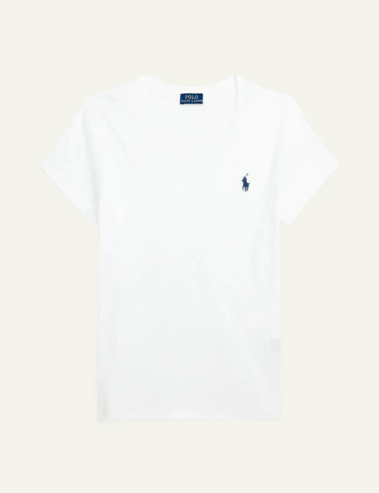 Women's Polo Ralph Lauren V-neck cotton T-shirt in white with embroidered Pony logo
