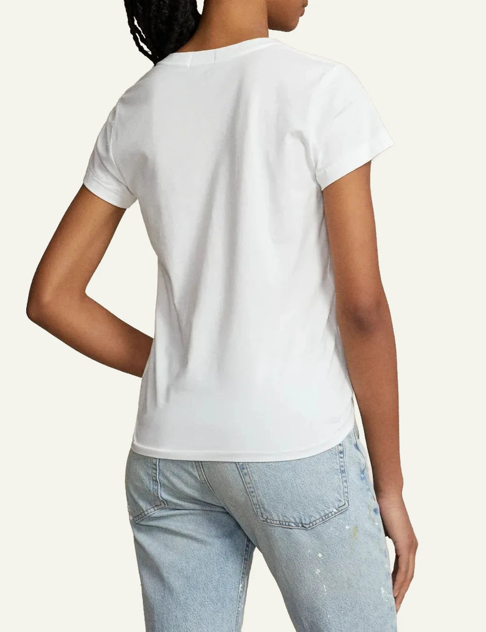 Women's Polo Ralph Lauren V-neck cotton T-shirt in white with embroidered Pony logo back