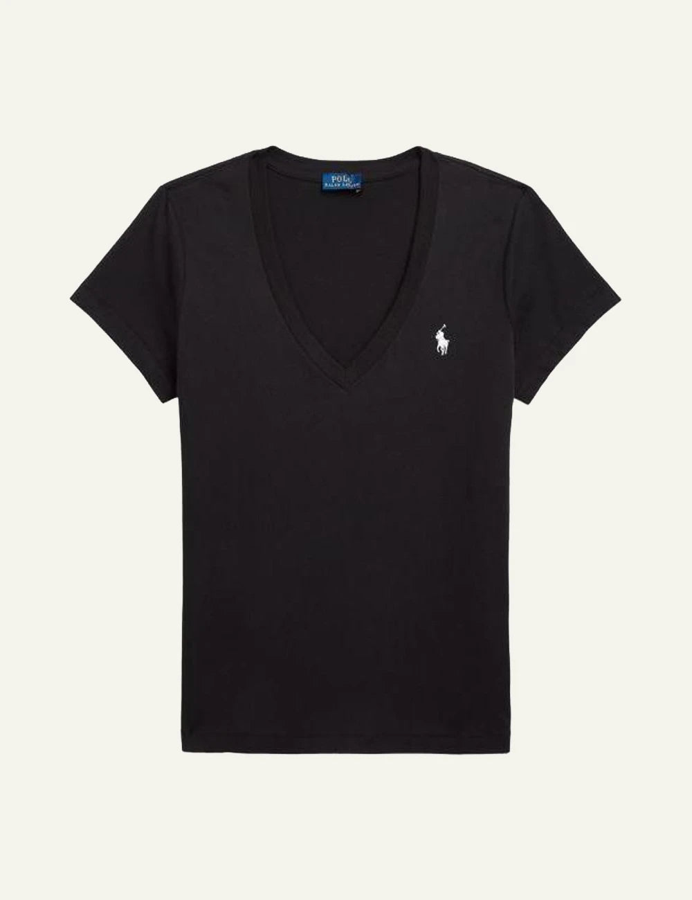 Women's Polo Ralph Lauren V-neck T-shirt in black with embroidered Pony logo