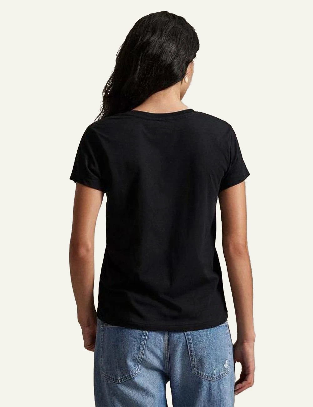 Women's Polo Ralph Lauren V-neck T-shirt in black with embroidered Pony logo back