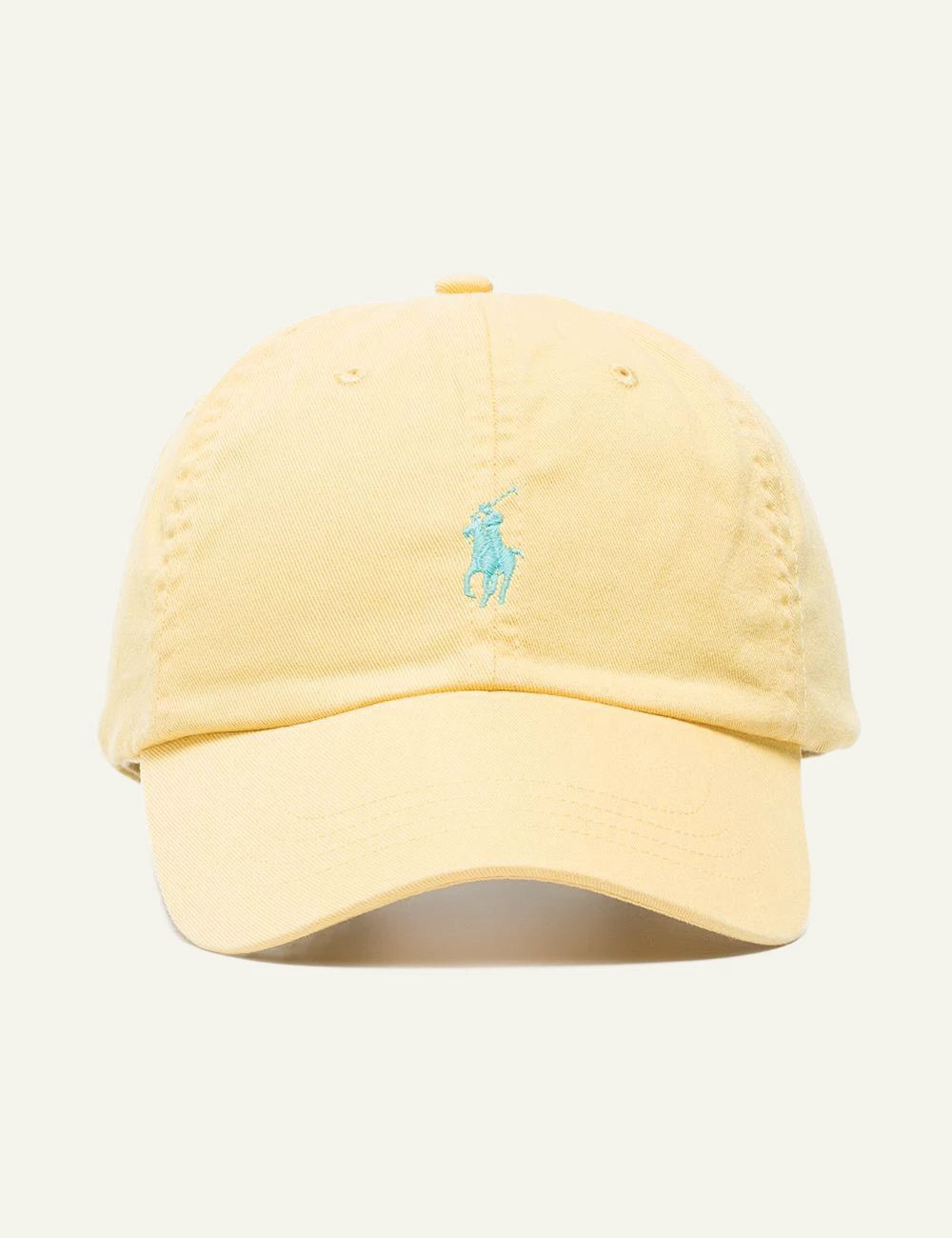 Polo Ralph Lauren yellow cap with light blue Big Pony logo front flat view