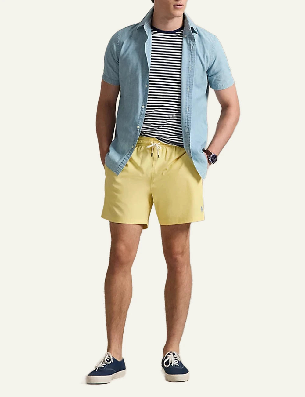 polo ralph lauren yellow swim shorts classic fit pony logo front full body view