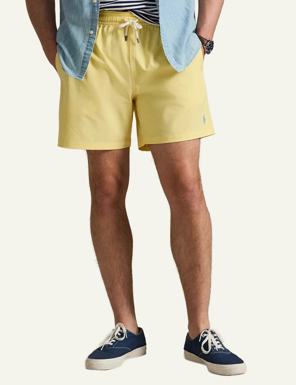 polo ralph lauren yellow swim shorts classic fit pony logo front model view
