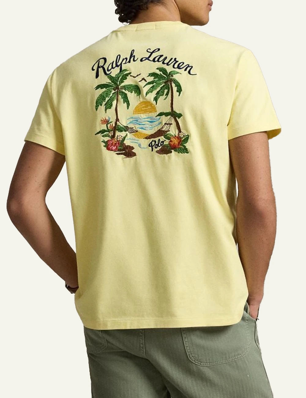 polo ralph lauren yellow t-shirt pocket tropical logo cotton classic fit back view