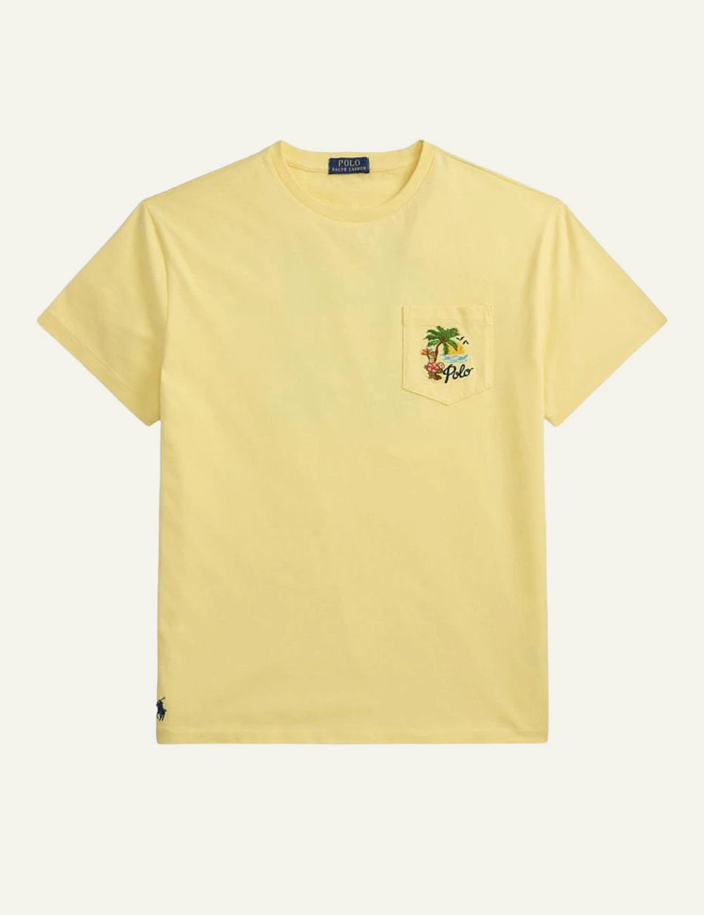 polo ralph lauren yellow t-shirt pocket tropical logo cotton classic fit front view