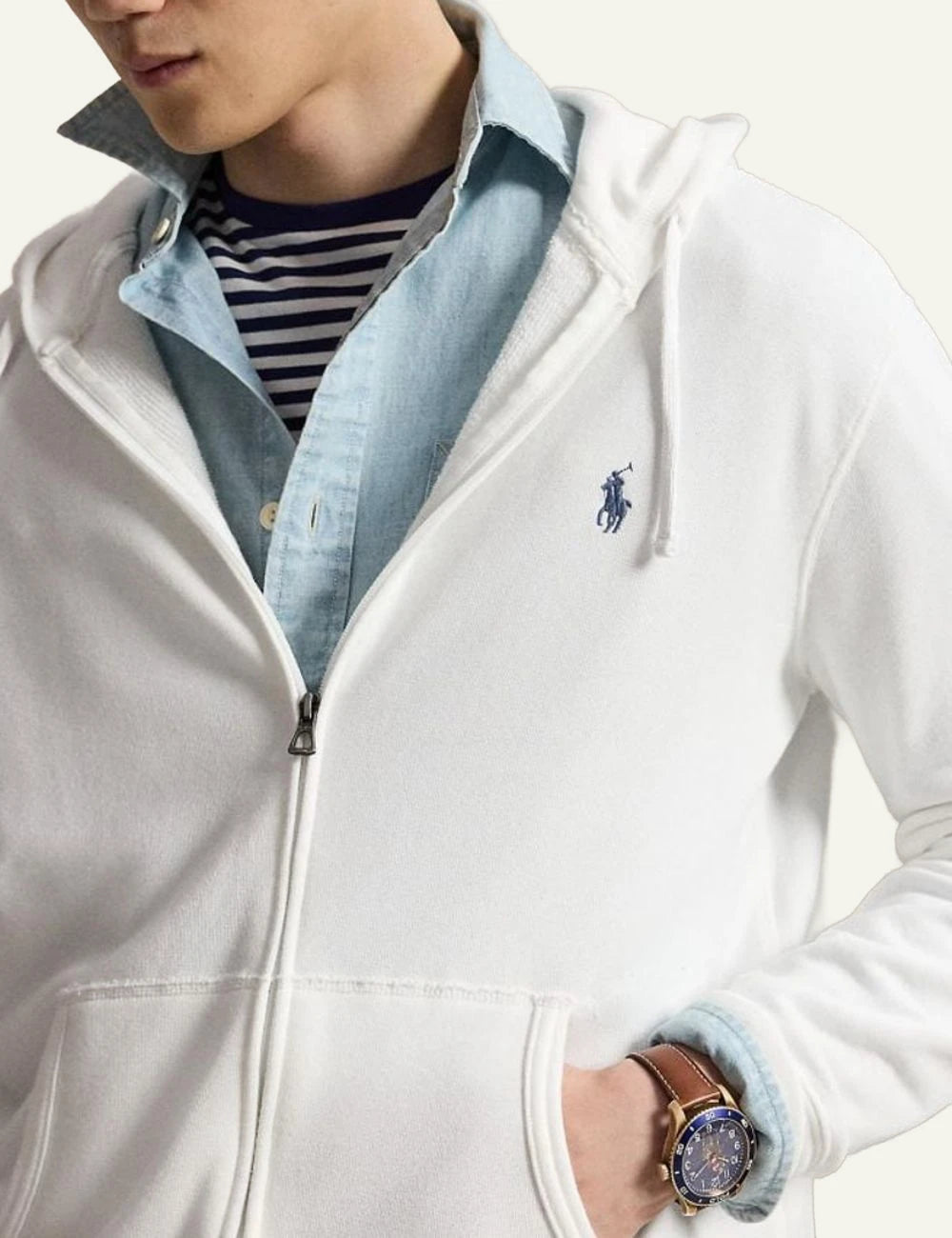 Polo Ralph Lauren hoodie zip white front detail view