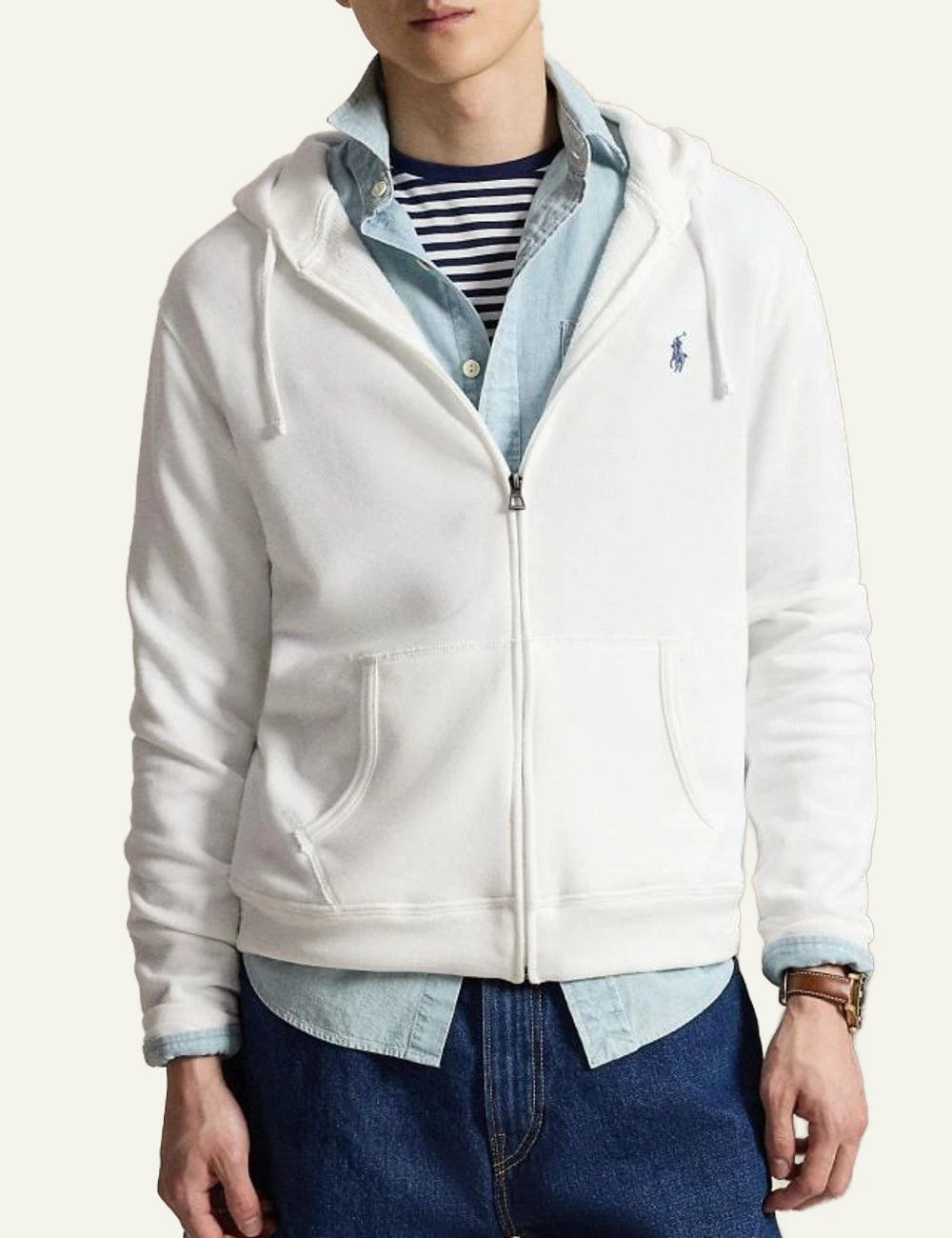 Polo Ralph Lauren hoodie zip white front model view