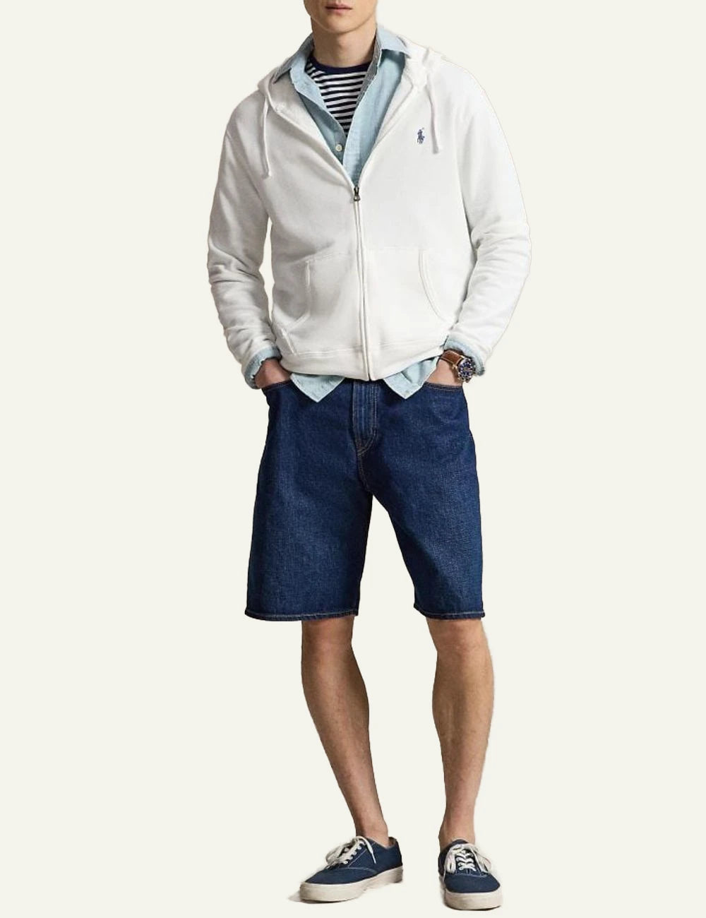 Polo Ralph Lauren hoodie zip white front full body view