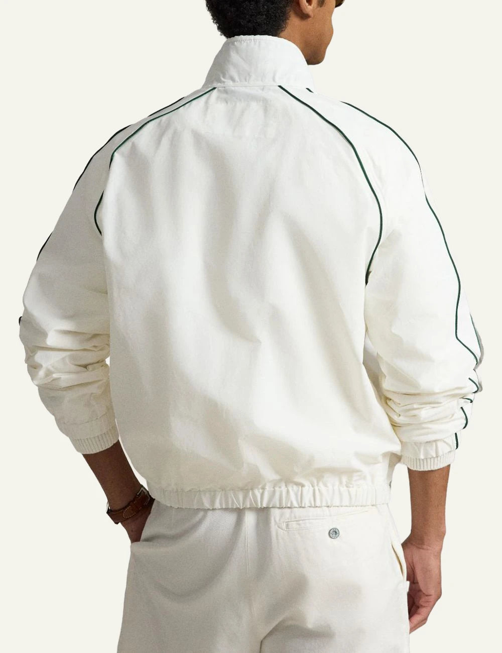 Polo Ralph Lauren white zip jacket with green piping back view
