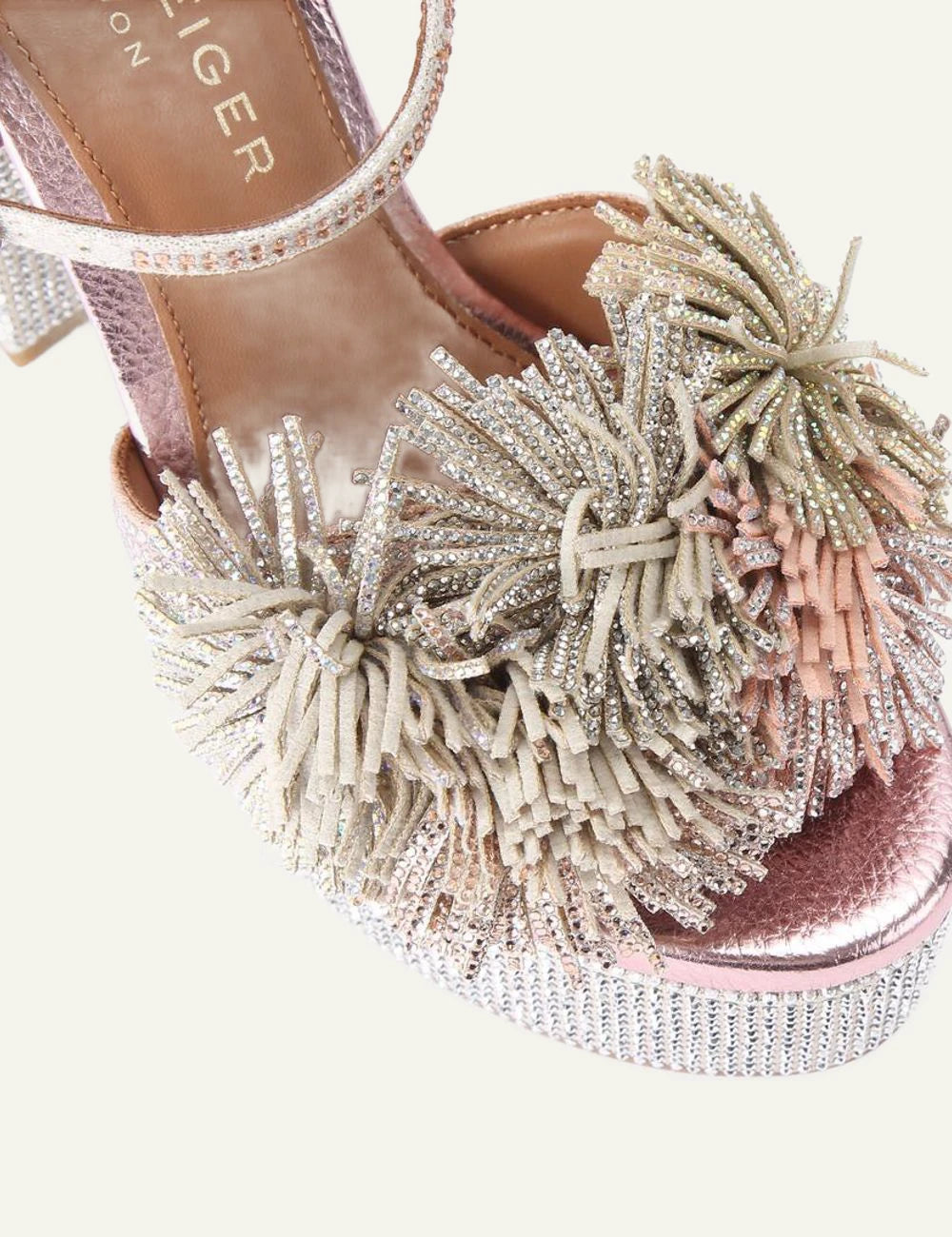 pom pom tie platform metal combination suede kurt geiger london detail
