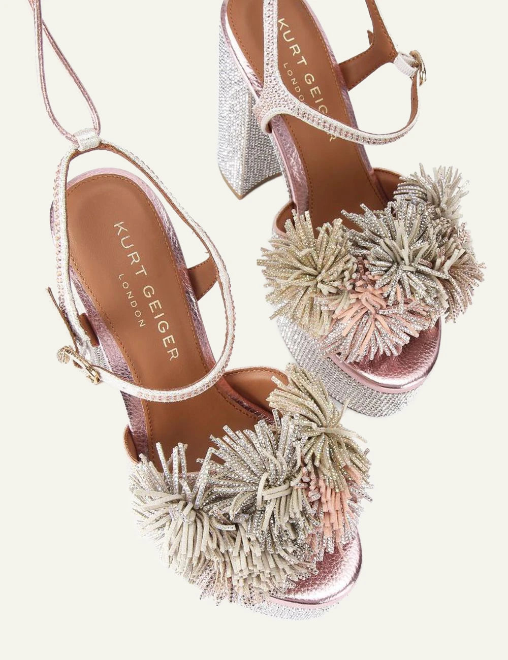 pom pom tie platform metal combination suede kurt geiger london top