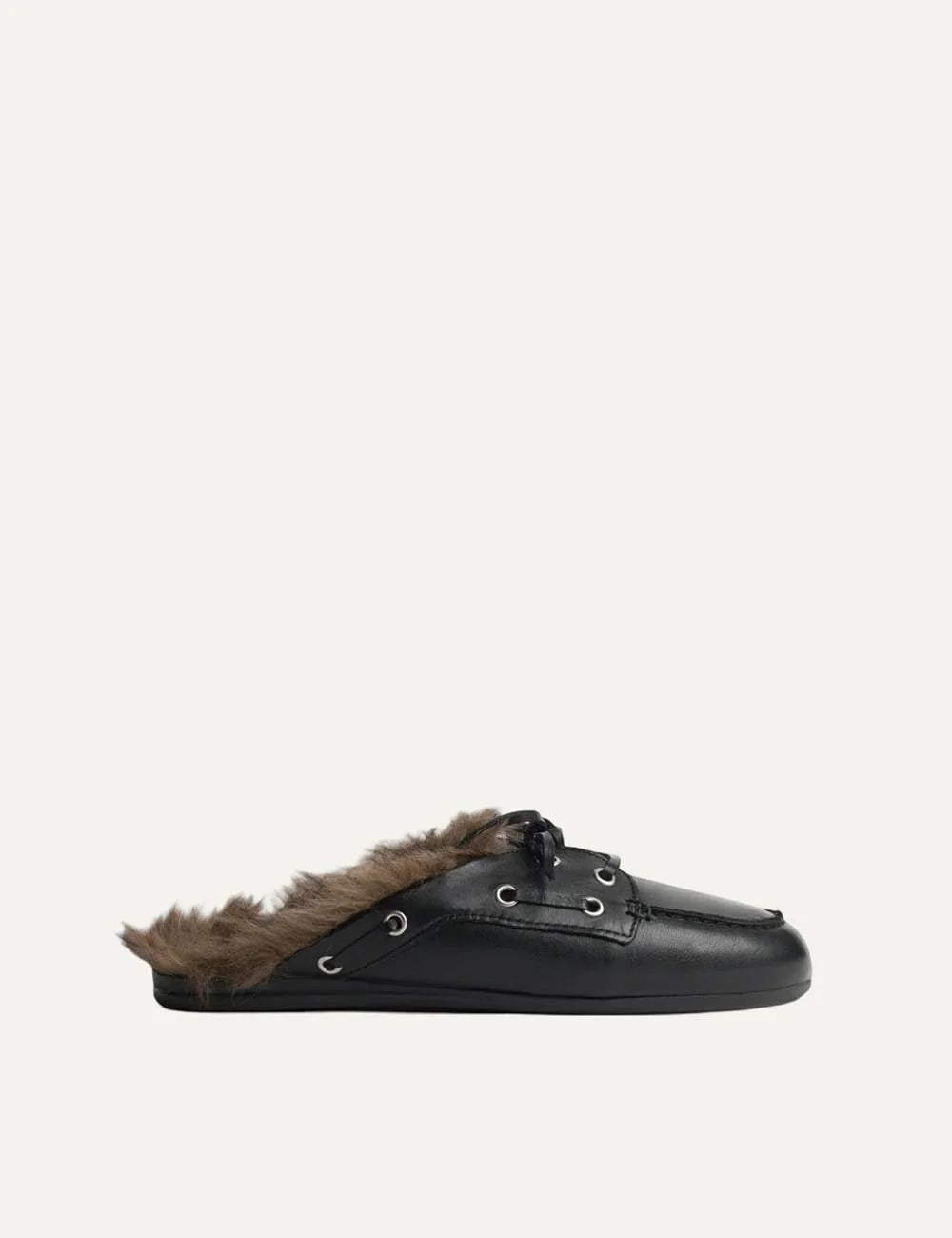 Posa Women’s Black Leather Shearling-Lined Mules side view