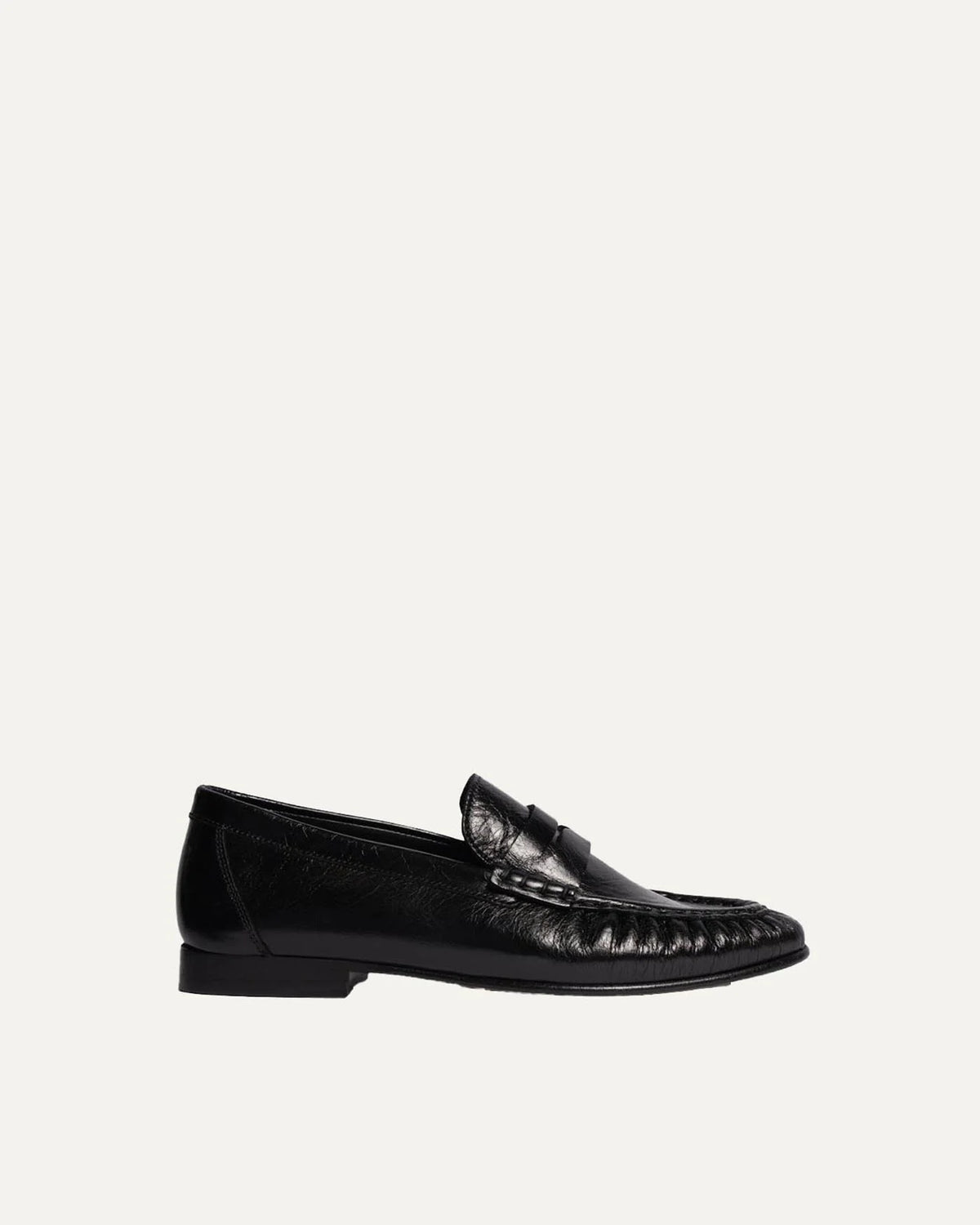  Posa Women’s Black Shiny Leather Penny Loafers side view
