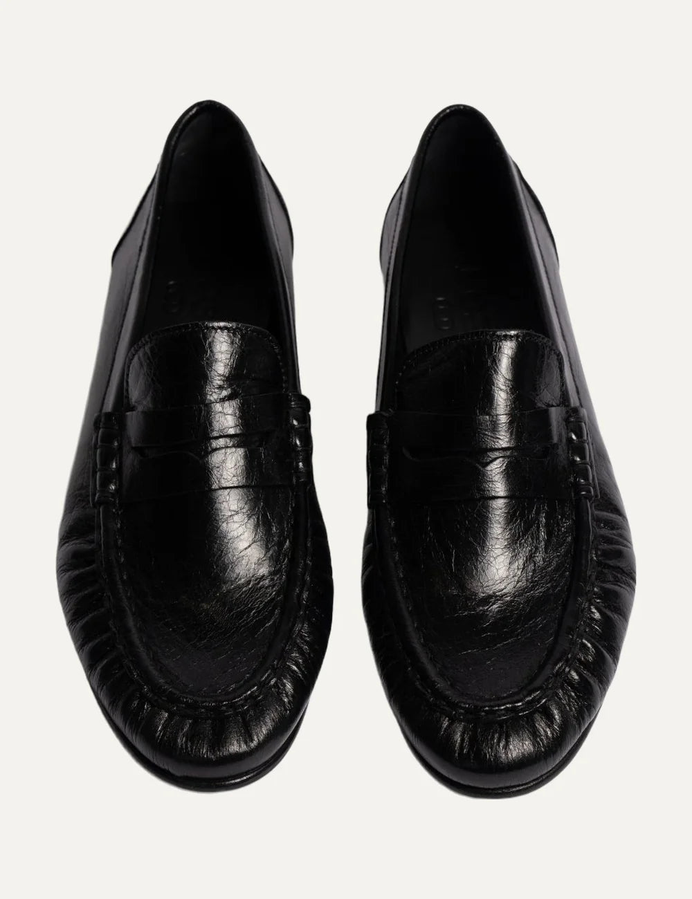  Posa Women’s Black Shiny Leather Penny Loafers top view