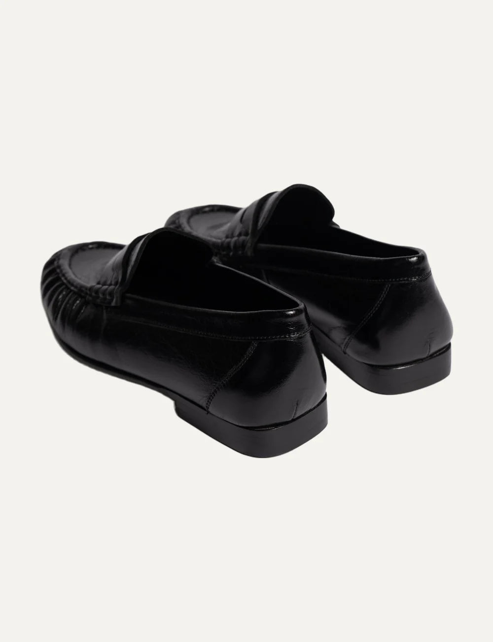  Posa Women’s Black Shiny Leather Penny Loafers back view