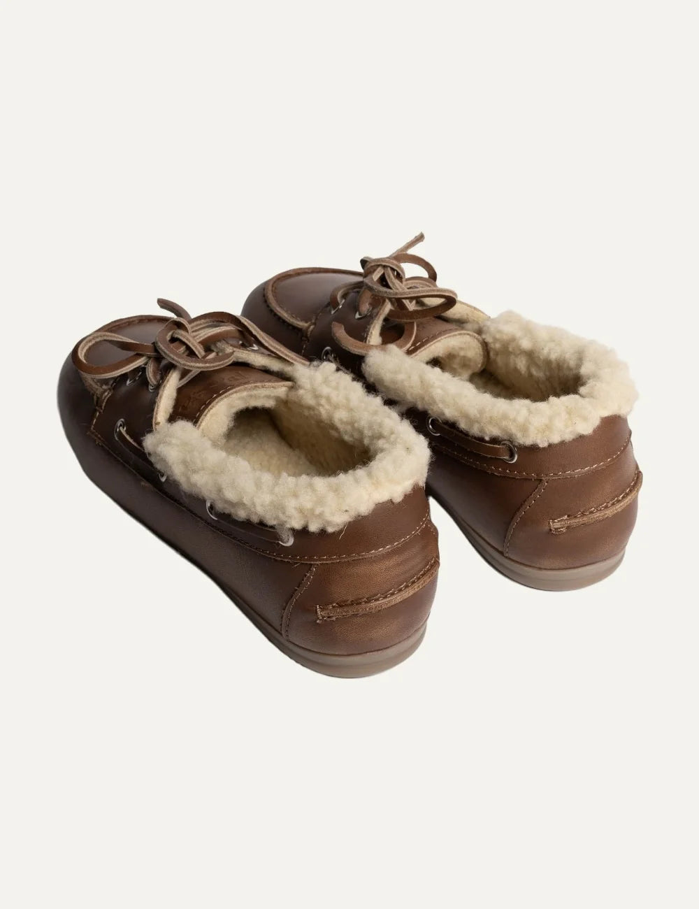 Posa Women’s Brown Leather Shearling-Lined Boat Loafers back view