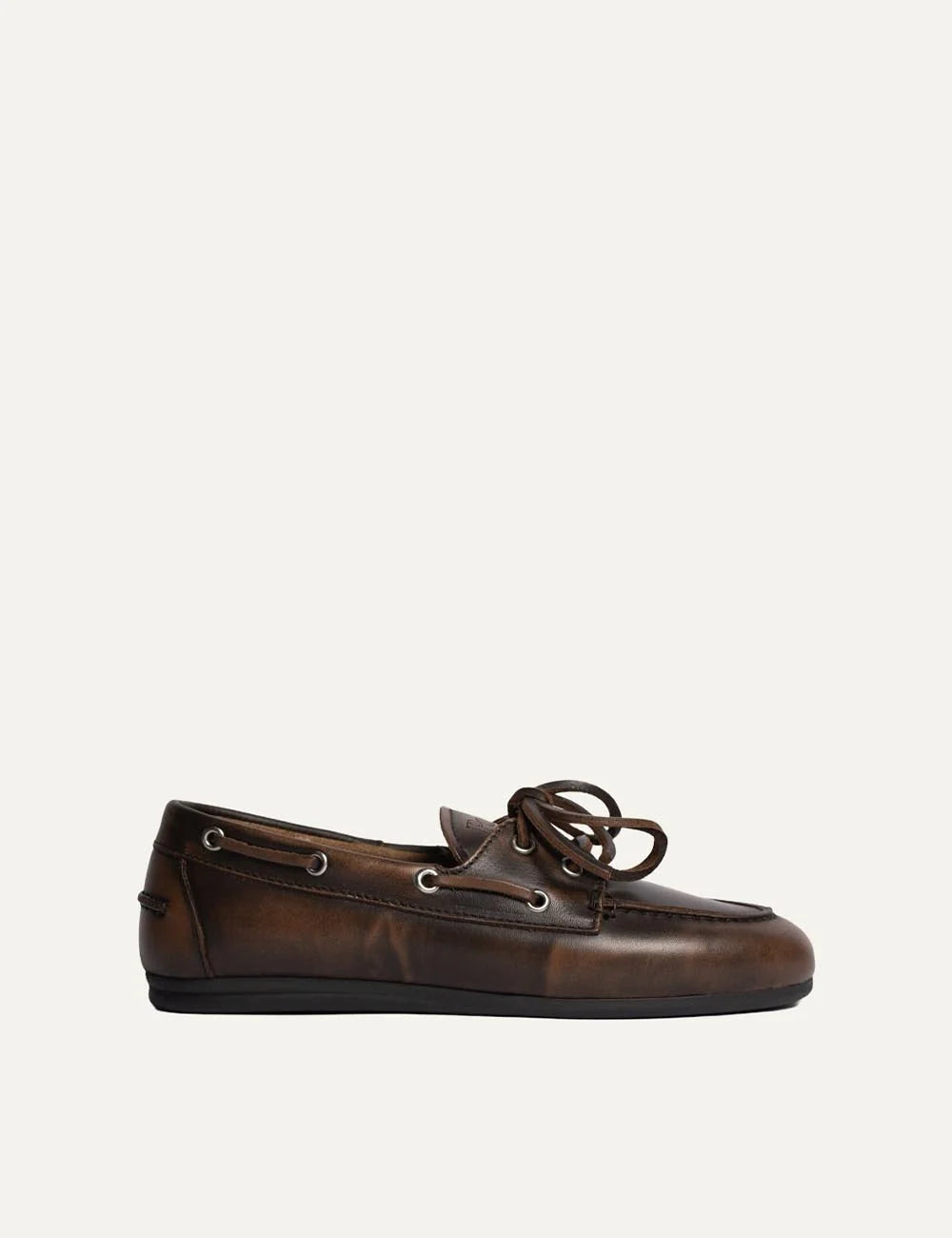 Posa Women’s Dark Brown Leather Boat Loafers side view