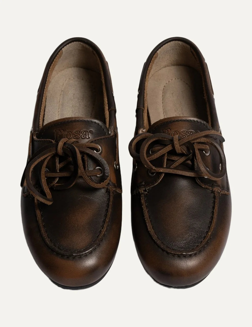 Posa Women’s Dark Brown Leather Boat Loafers top view