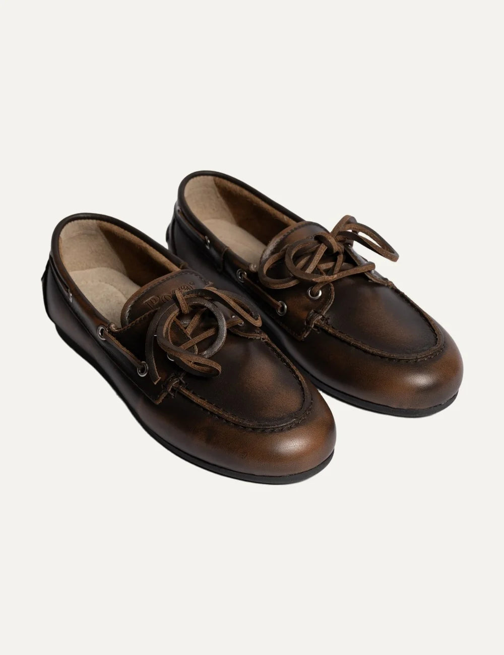 Posa Women’s Dark Brown Leather Boat Loafers front angle pair view
