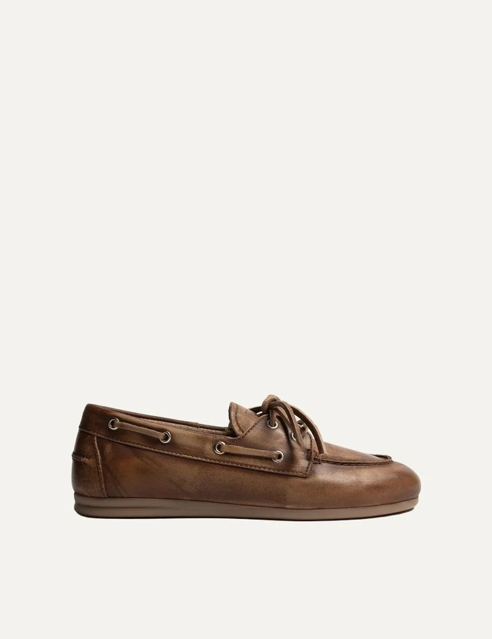 Posa Women’s Light Brown Leather Boat Loafers side view