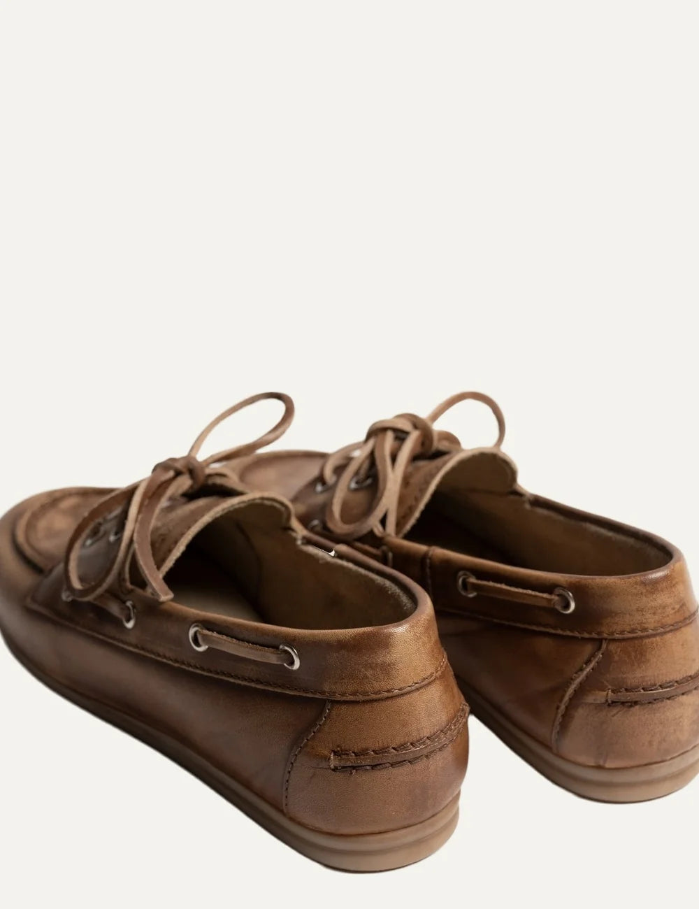 Posa Women’s Light Brown Leather Boat Loafers back view